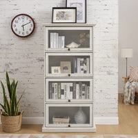 4 Tier Glass Display Cabinet with Flip Up Doors for Collectibles Elegant White Curio Storage Rack for Living Room and Bookcase Use