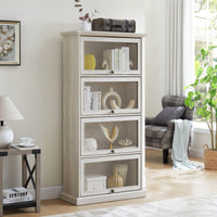 4 Tier Glass Display Cabinet with Flip Up Doors for Collectibles Elegant White Curio Storage Rack for Living Room and Bookcase Use