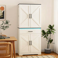 Contemporary Wooden Storage Cabinet With LED Lights And Drawer For Living Room Entryway Bedroom Hallway Office