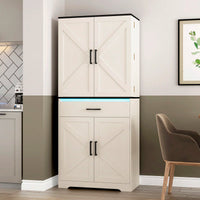 Contemporary Wooden Storage Cabinet With LED Lights And Drawer For Living Room Entryway Bedroom Hallway Office