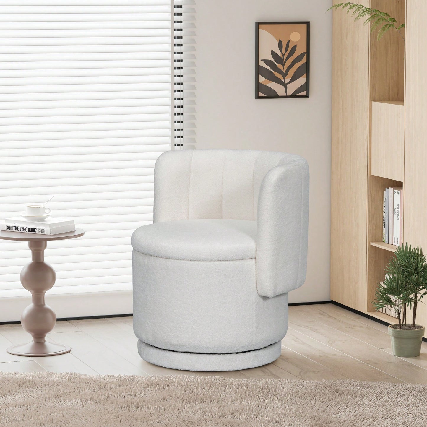 Beige 360 Degree Swivel Sofa Chair With Hidden Storage Perfect For Bedroom And Living Room