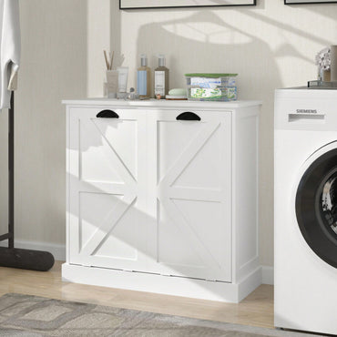 White Two-Compartment Tilt-Out Laundry Sorter Cabinet For Efficient Organization