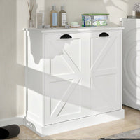 White Two-Compartment Tilt-Out Laundry Sorter Cabinet For Efficient Organization