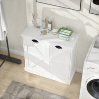 White Two-Compartment Tilt-Out Laundry Sorter Cabinet For Efficient Organization