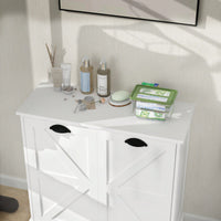 White Two-Compartment Tilt-Out Laundry Sorter Cabinet For Efficient Organization