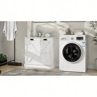 White Two-Compartment Tilt-Out Laundry Sorter Cabinet For Efficient Organization