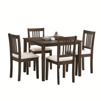Mid Century Modern Square Wooden Dining Table Set With Upholstered Chairs For Space-Saving Kitchen And Dining Room, Brown Finish