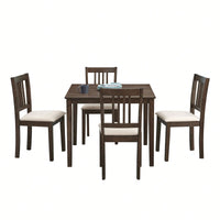 Mid Century Modern Square Wooden Dining Table Set With Upholstered Chairs For Space-Saving Kitchen And Dining Room, Brown Finish