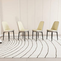 Modern PU Leather Dining Chairs Set Of 4 With Soft Cushions And Black Metal Legs In Beige And Grey