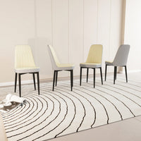 Modern PU Leather Dining Chairs Set Of 4 With Soft Cushions And Black Metal Legs In Beige And Grey