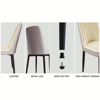 Modern PU Leather Dining Chairs Set Of 4 With Soft Cushions And Black Metal Legs In Beige And Grey