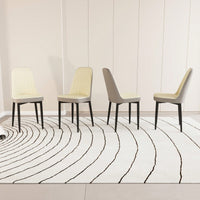 Modern PU Leather Dining Chairs Set Of 4 With Soft Cushions And Black Metal Legs In Beige And Grey