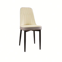 Modern PU Leather Dining Chairs Set Of 4 With Soft Cushions And Black Metal Legs In Beige And Grey
