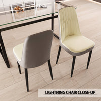 Modern PU Leather Dining Chairs Set Of 4 With Soft Cushions And Black Metal Legs In Beige And Grey