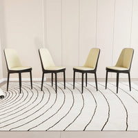 Modern PU Leather Dining Chairs Set Of 4 With Soft Cushions And Black Metal Legs In Beige And Grey