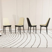 Modern PU Leather Dining Chairs Set Of 4 With Soft Cushions And Black Metal Legs In Beige And Grey