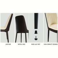 Modern PU Leather Dining Chairs Set Of 4 With Soft Cushions And Black Metal Legs In Beige And Grey