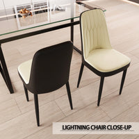 Modern PU Leather Dining Chairs Set Of 4 With Soft Cushions And Black Metal Legs In Beige And Grey