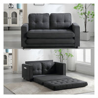 Convertible Futon Sofa Bed Space Saving Loveseat Dark Gray Light Gray Beige Velvet Linen Fabric