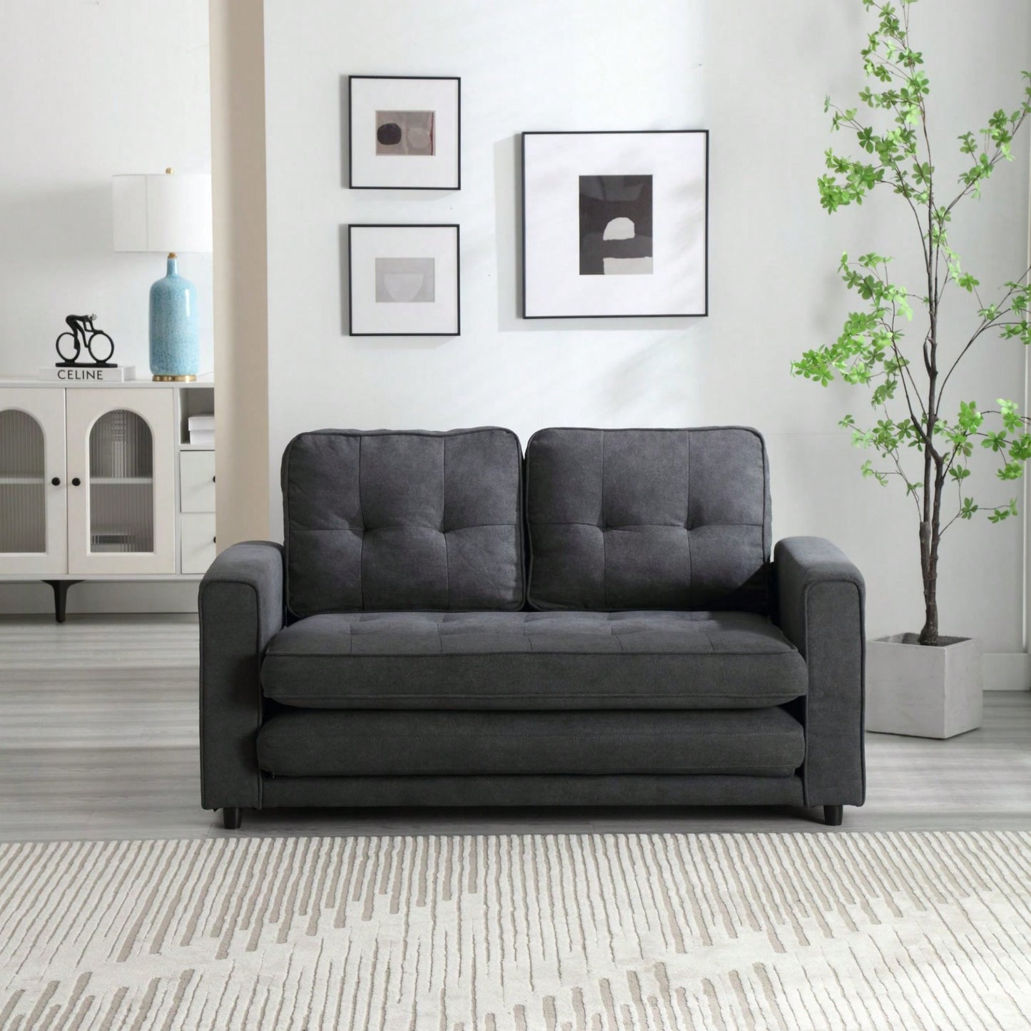 Convertible Futon Sofa Bed Space Saving Loveseat Dark Gray Light Gray Beige Velvet Linen Fabric