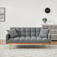 69-Inch Grey Sofa Bed With Adjustable Teddy Fleece And 2 Throw Pillows For Comfort And Style