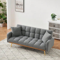 69-Inch Grey Sofa Bed With Adjustable Teddy Fleece And 2 Throw Pillows For Comfort And Style