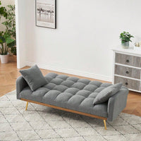 69-Inch Grey Sofa Bed With Adjustable Teddy Fleece And 2 Throw Pillows For Comfort And Style