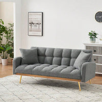 69-Inch Grey Sofa Bed With Adjustable Teddy Fleece And 2 Throw Pillows For Comfort And Style