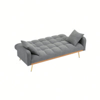 69-Inch Grey Sofa Bed With Adjustable Teddy Fleece And 2 Throw Pillows For Comfort And Style