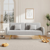 Stylish Gray Fabric Double Sofa With Split Backrest And Two Throw Pillows For Living Room Apartment Home Office