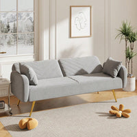 Stylish Gray Fabric Double Sofa With Split Backrest And Two Throw Pillows For Living Room Apartment Home Office