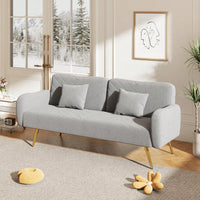 Stylish Gray Fabric Double Sofa With Split Backrest And Two Throw Pillows For Living Room Apartment Home Office