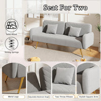 Stylish Gray Fabric Double Sofa With Split Backrest And Two Throw Pillows For Living Room Apartment Home Office