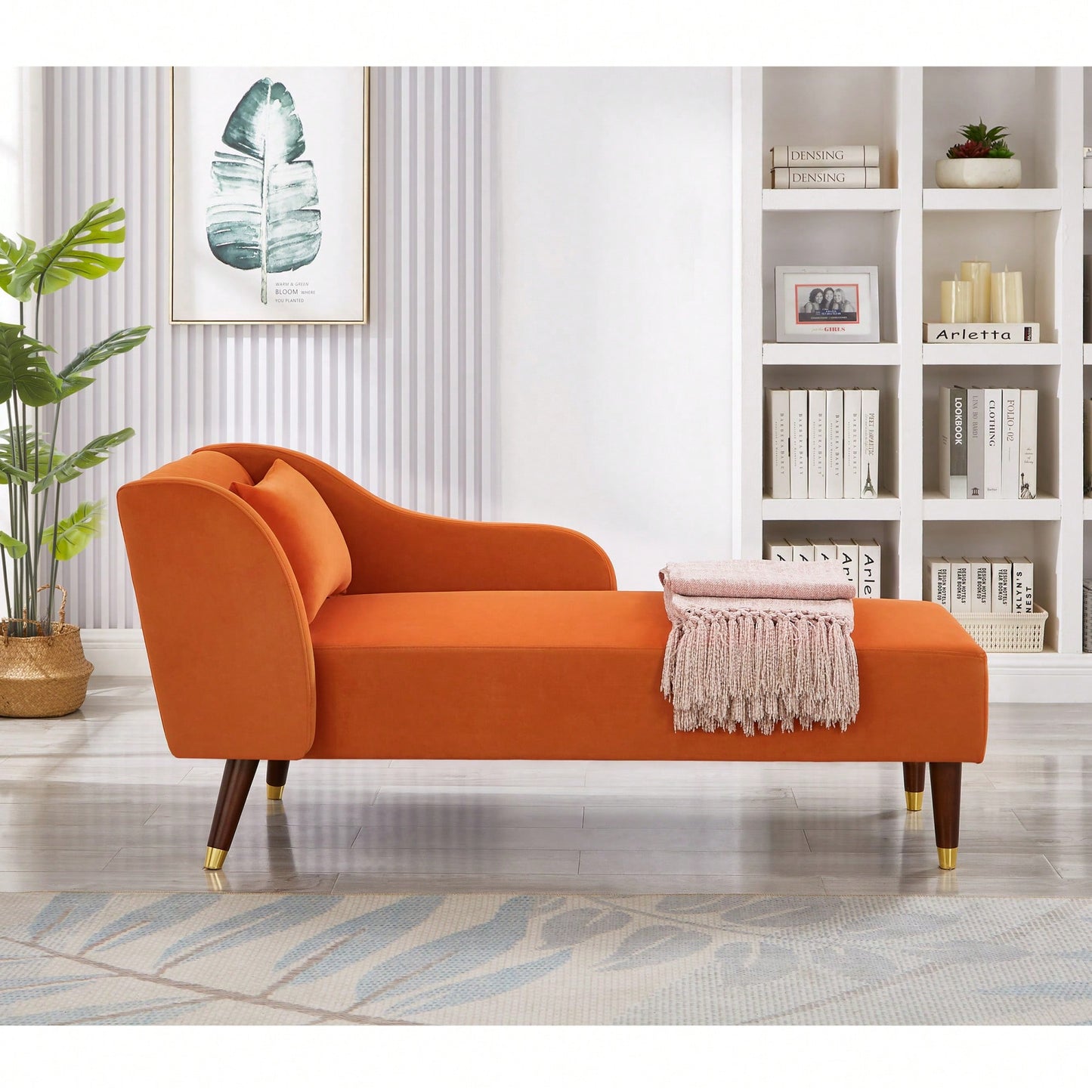 Stylish Orange Velvet Chaise Lounge Chair For Contemporary Living Spaces