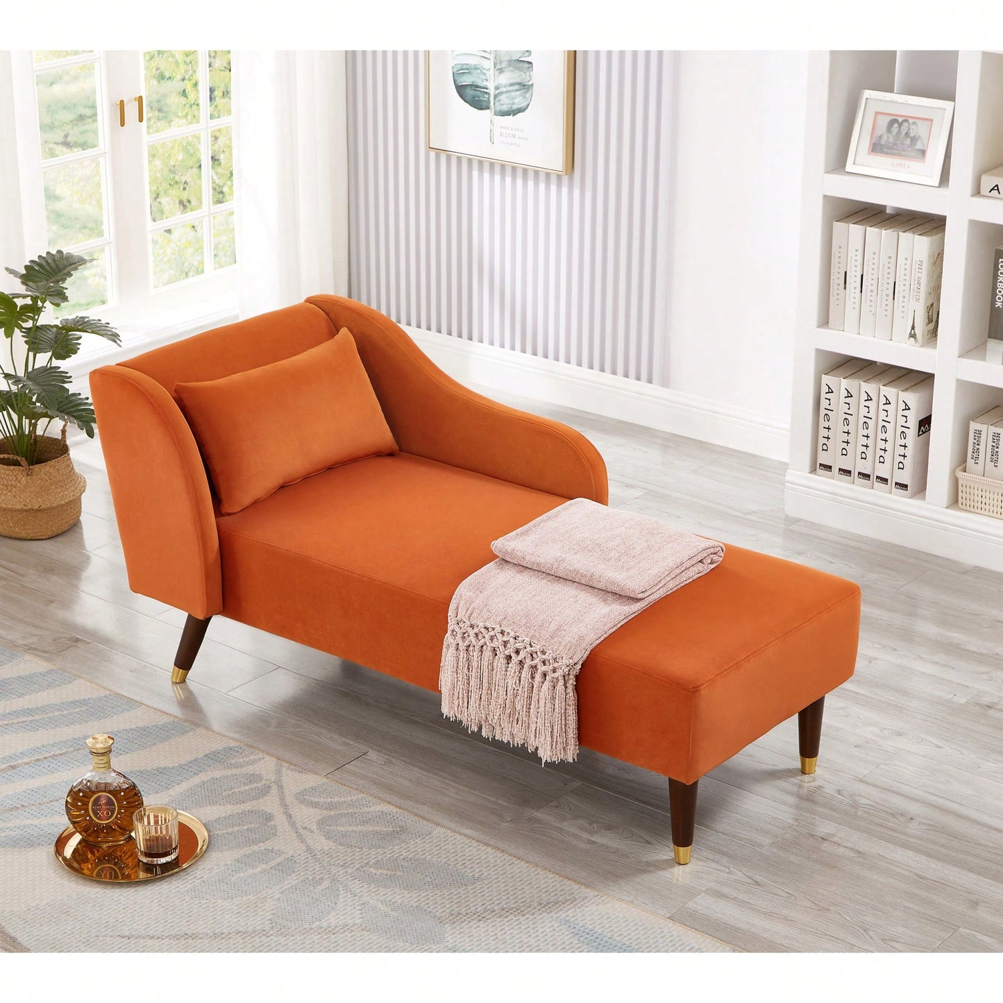 Stylish Orange Velvet Chaise Lounge Chair For Contemporary Living Spaces