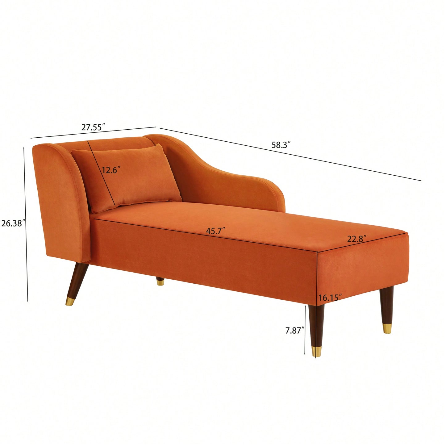 Stylish Orange Velvet Chaise Lounge Chair For Contemporary Living Spaces