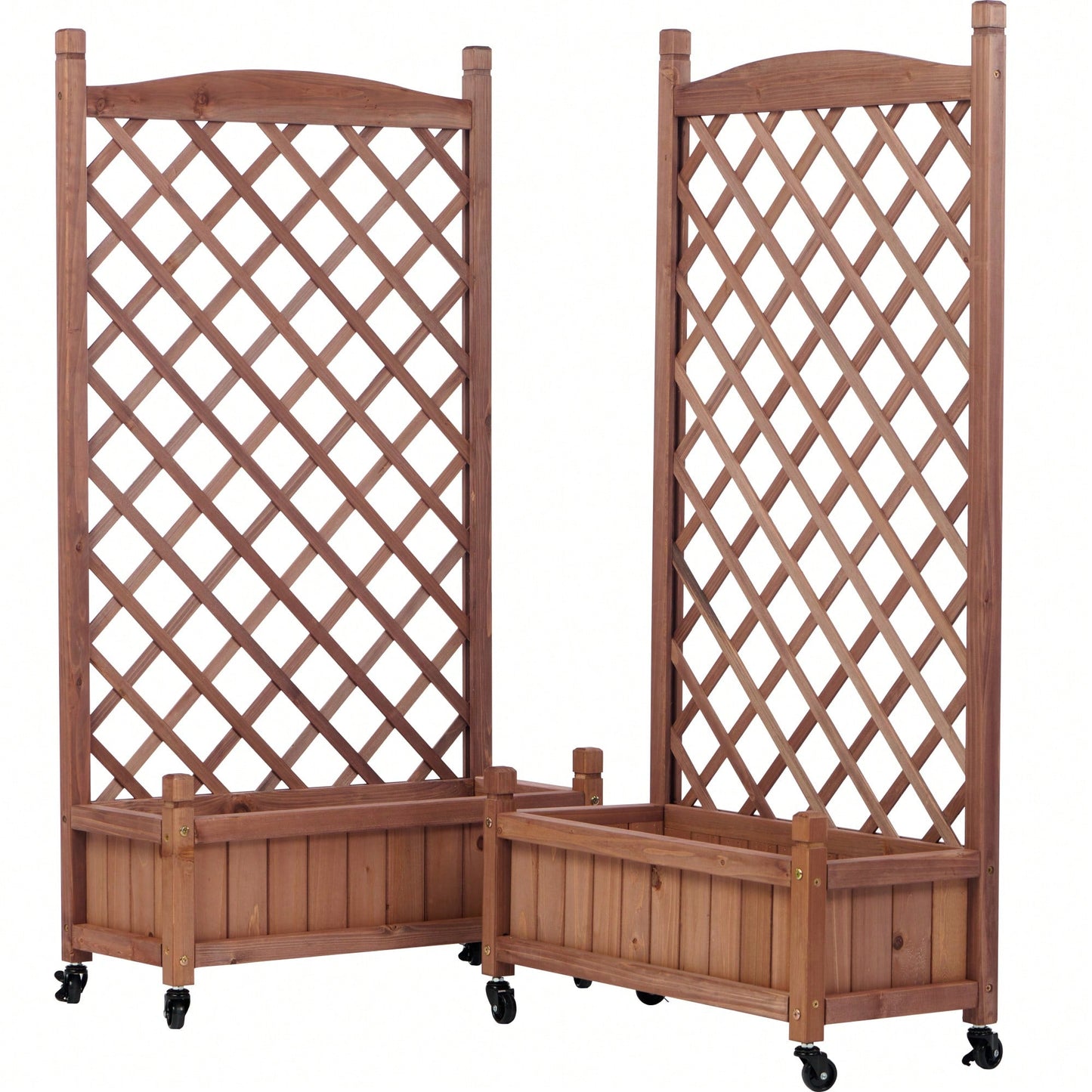 Wooden Raised Garden Bed With Trellis Set For Climbing Plants Outdoor Planter Box And Plant Stand 2 Pack