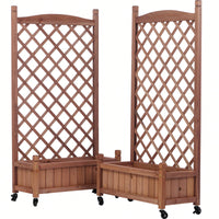 Wooden Raised Garden Bed With Trellis Set For Climbing Plants Outdoor Planter Box And Plant Stand 2 Pack