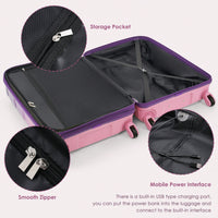 3-Piece Luggage Set With USB Port Airline Approved Carry-On 20-Inch Hard Shell Spinner Wheels And Cup Holder Black