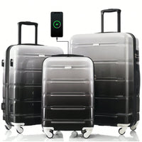 3-Piece Luggage Set With USB Port Airline Approved Carry-On 20-Inch Hard Shell Spinner Wheels And Cup Holder Black