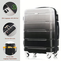 3-Piece Luggage Set With USB Port Airline Approved Carry-On 20-Inch Hard Shell Spinner Wheels And Cup Holder Black