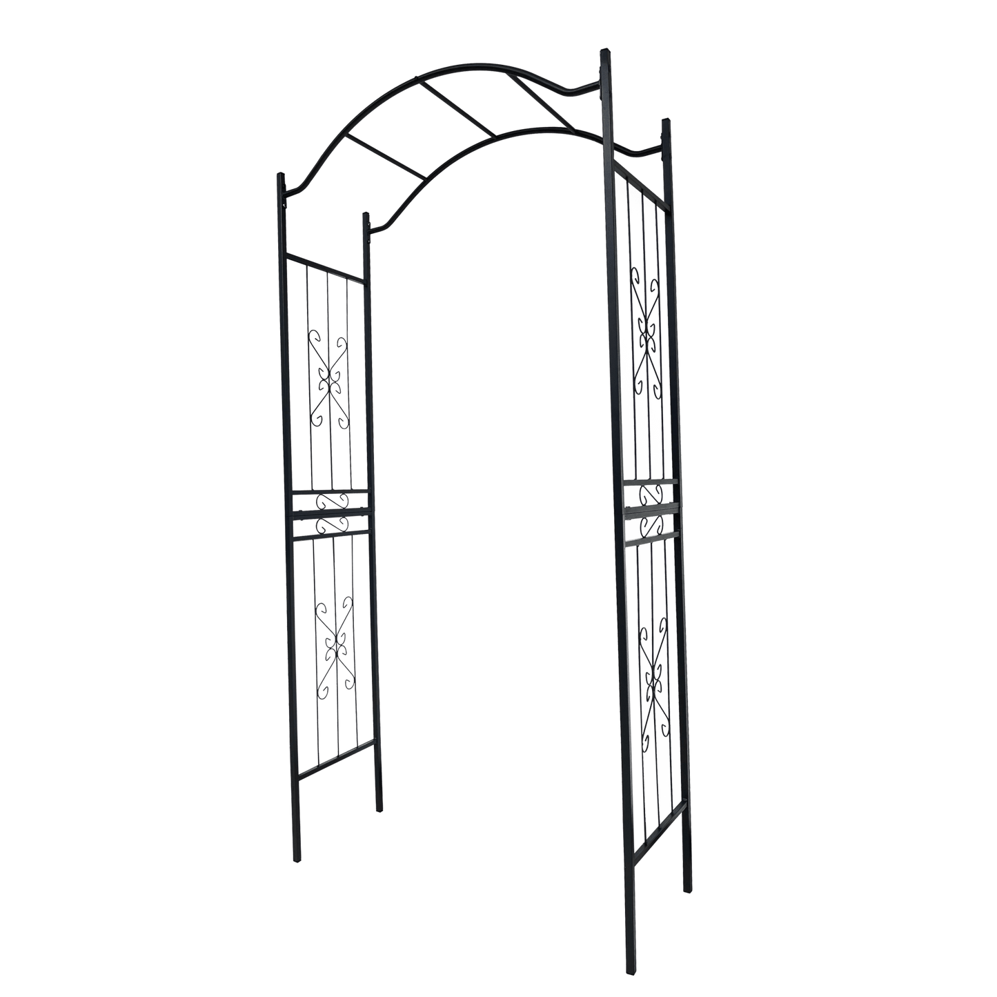 Black Powder Coated Metal Garden Arch For Climbing Plants 7.5ft Height Outdoor Arbor Support Structure