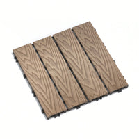 Interlocking WPC Wood-Plastic Composite Patio Deck Tiles For DIY Outdoor Flooring 11.8" Water Resistant 3D Teak Design