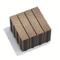 Interlocking WPC Wood-Plastic Composite Patio Deck Tiles For DIY Outdoor Flooring 11.8" Water Resistant 3D Teak Design