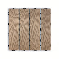 Interlocking WPC Wood-Plastic Composite Patio Deck Tiles For DIY Outdoor Flooring 11.8" Water Resistant 3D Teak Design