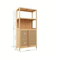 Freestanding Bamboo Storage Cabinet With 2 Doors For Bathroom, Living Room, Kitchen, And Entryway Organization