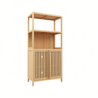 Freestanding Bamboo Storage Cabinet With 2 Doors For Bathroom, Living Room, Kitchen, And Entryway Organization