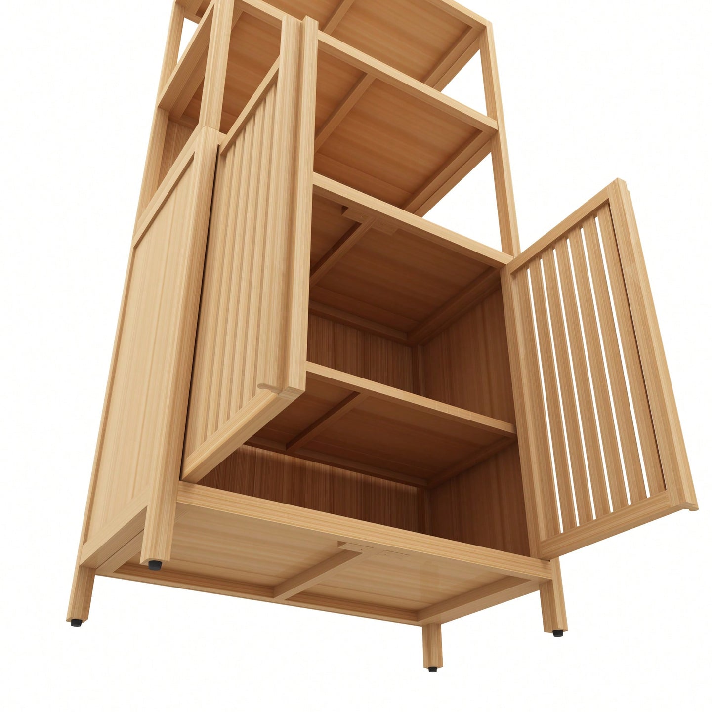 Freestanding Bamboo Storage Cabinet With 2 Doors For Bathroom, Living Room, Kitchen, And Entryway Organization