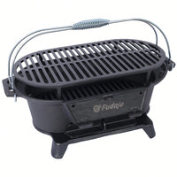 Portable Enameled Cast Iron Oval Grill For Outdoor Cooking, Small Charcoal Hibachi Grill And Tabletop Skillet For Camping