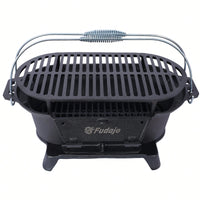 Portable Enameled Cast Iron Oval Grill For Outdoor Cooking, Small Charcoal Hibachi Grill And Tabletop Skillet For Camping